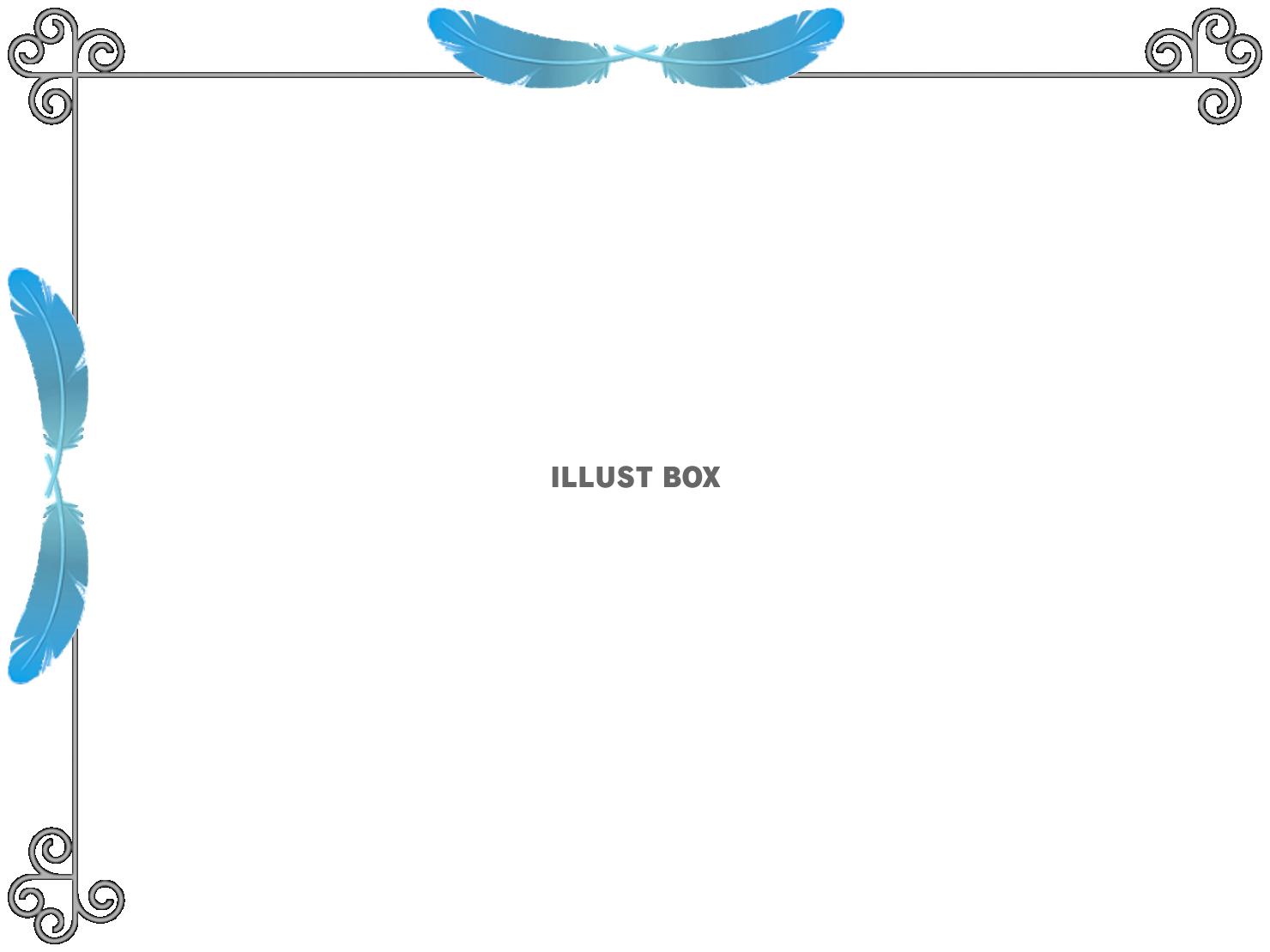 青い鳥の羽根フレームシンプル飾り枠背景イラスト。透過png 