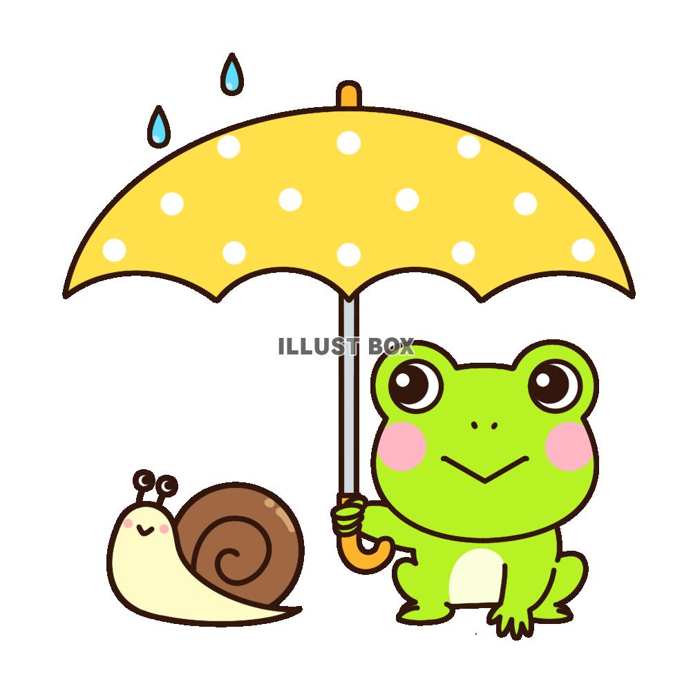 無料イラスト カエルとカタツムリの相合い傘