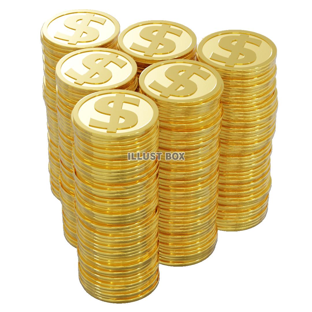 積まれたコイン ＄ 金色 (透過PNG)