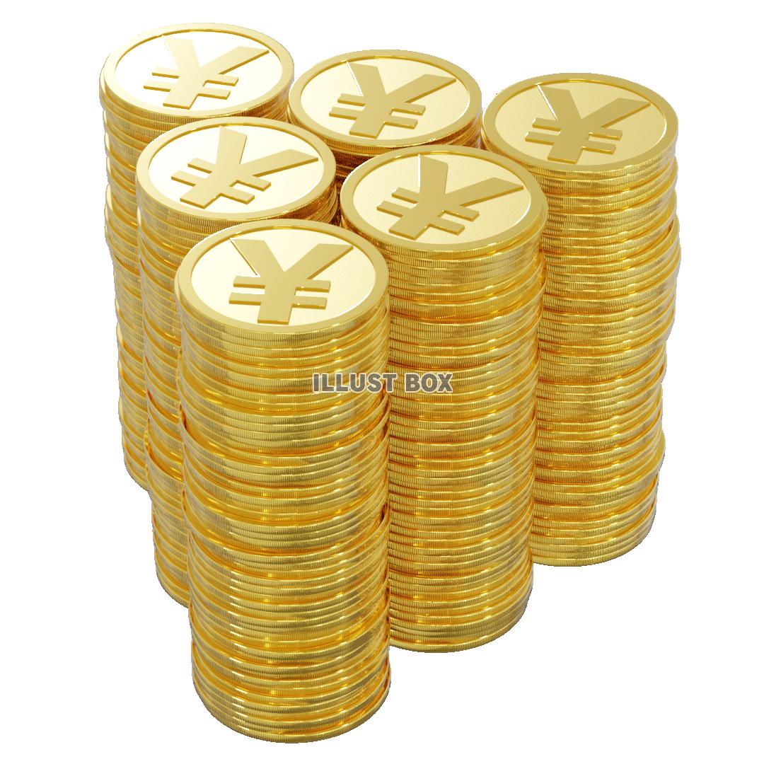 積まれたコイン ￥ 金色 (透過PNG)