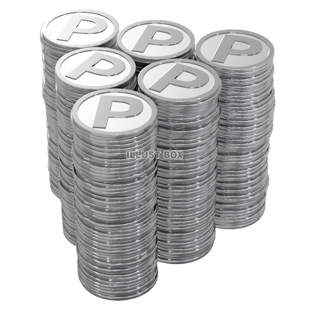 積まれたポイントコイン 銀色 (透過PNG)