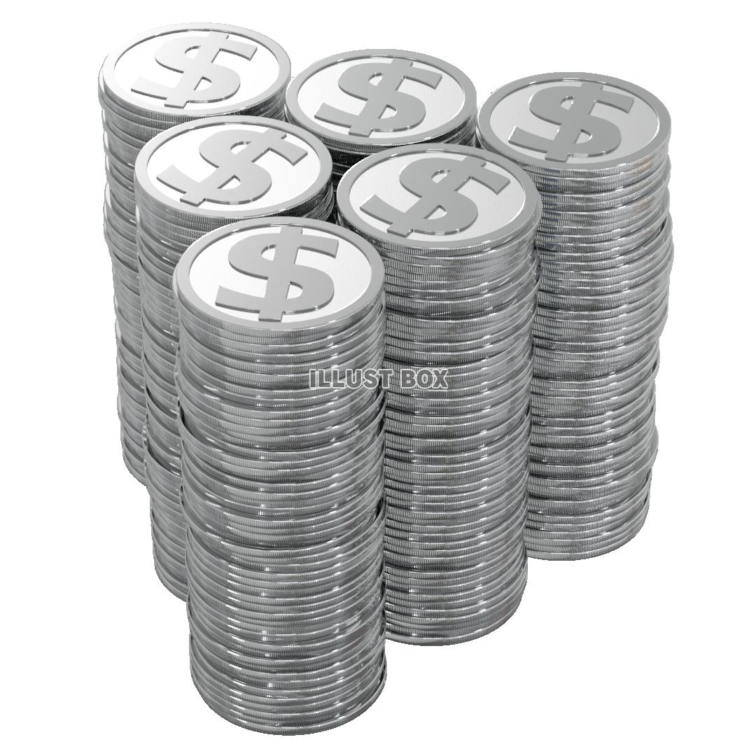 積まれたコイン ＄ 銀色 (透過PNG)