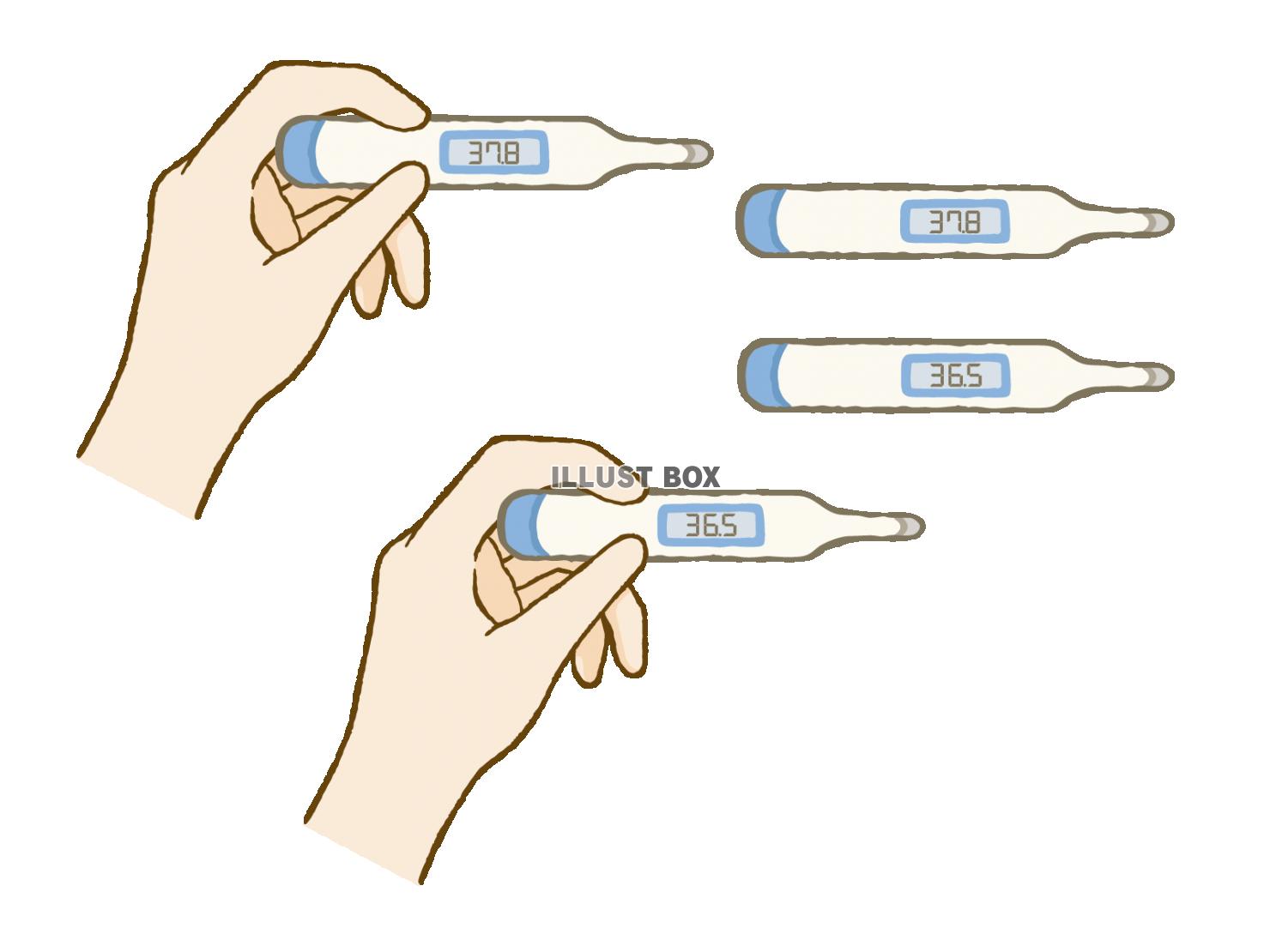 無料イラスト デジタル体温計を持つ手 セット