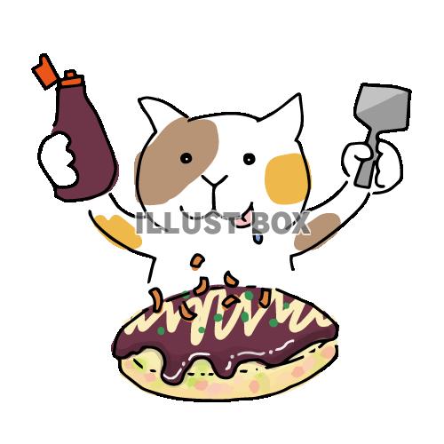 お好み焼きを食べる三毛猫