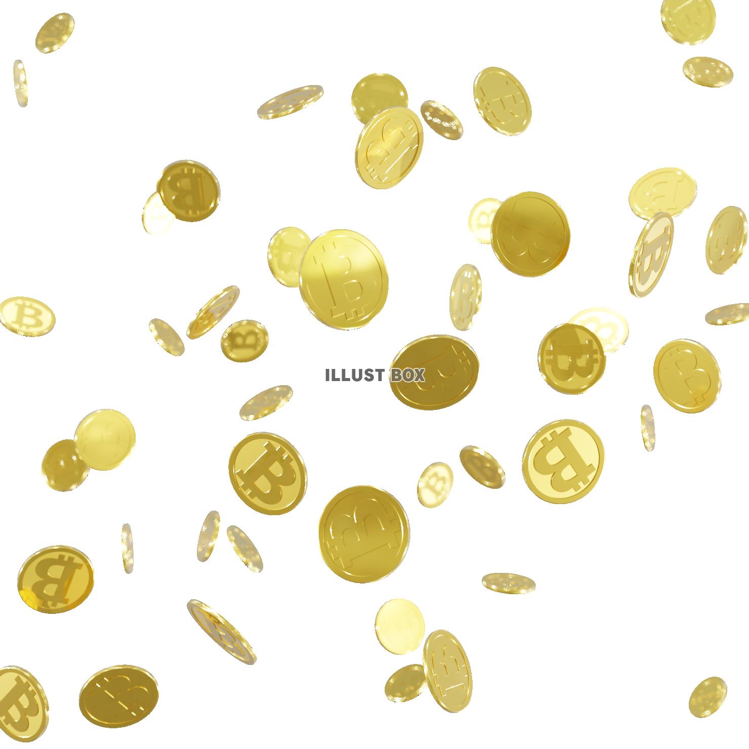 宙を舞うビットコイン 金色 (透過PNG)