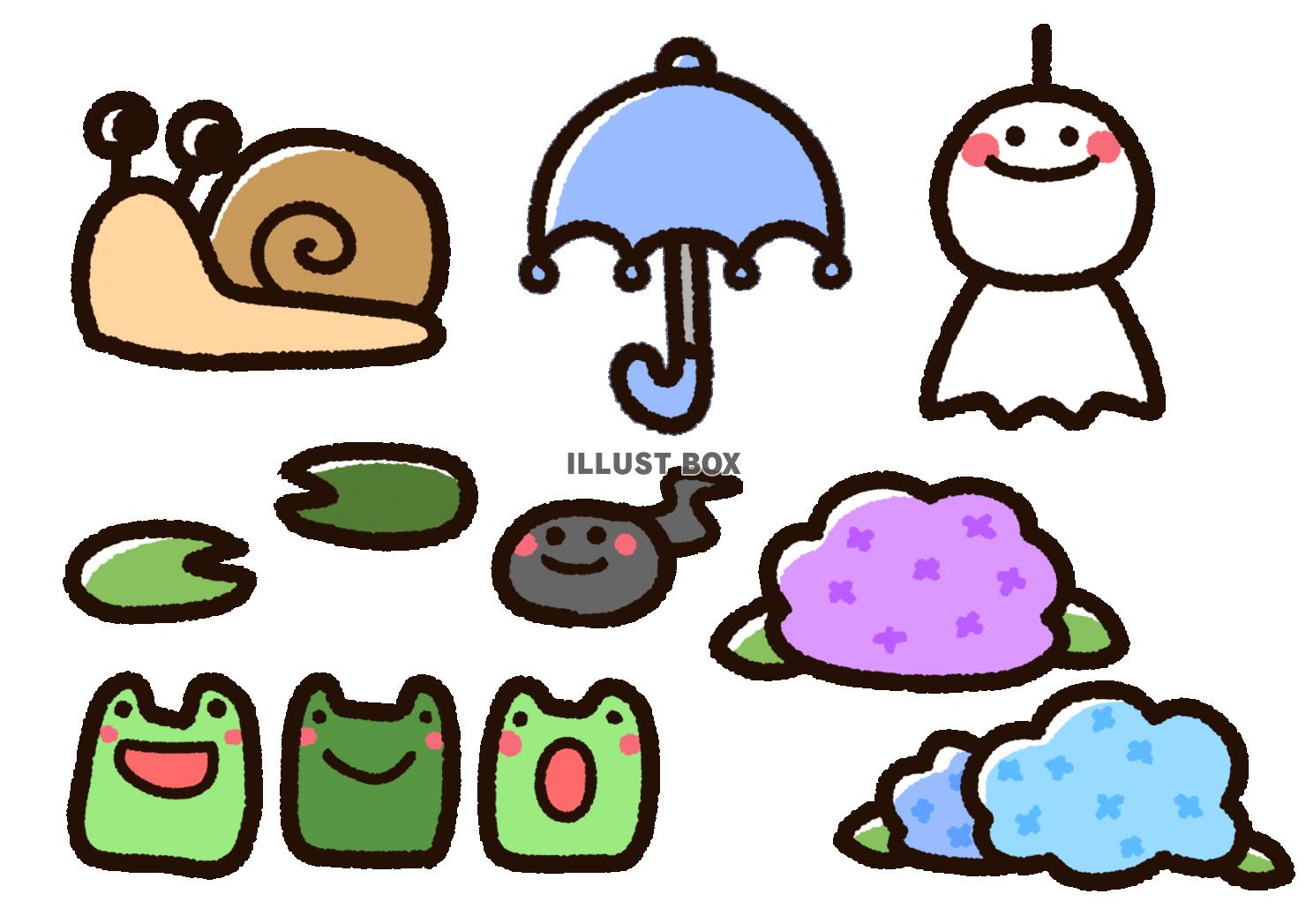 かわいい梅雨のイラスト素材セット