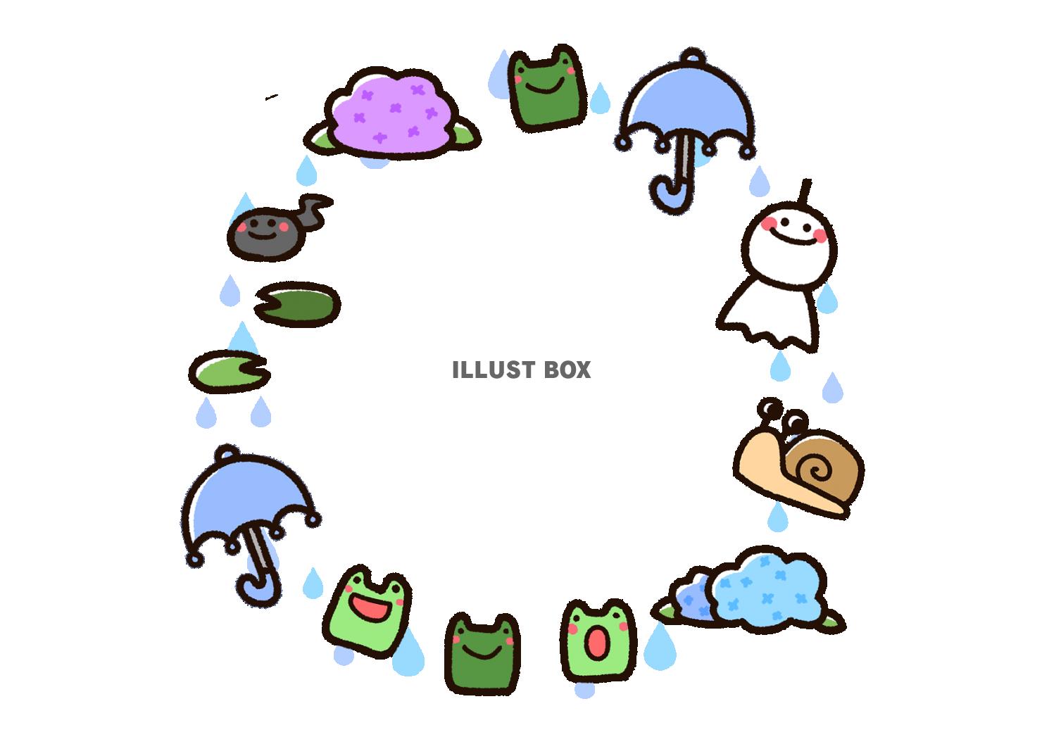 無料イラスト かわいい梅雨の丸フレーム