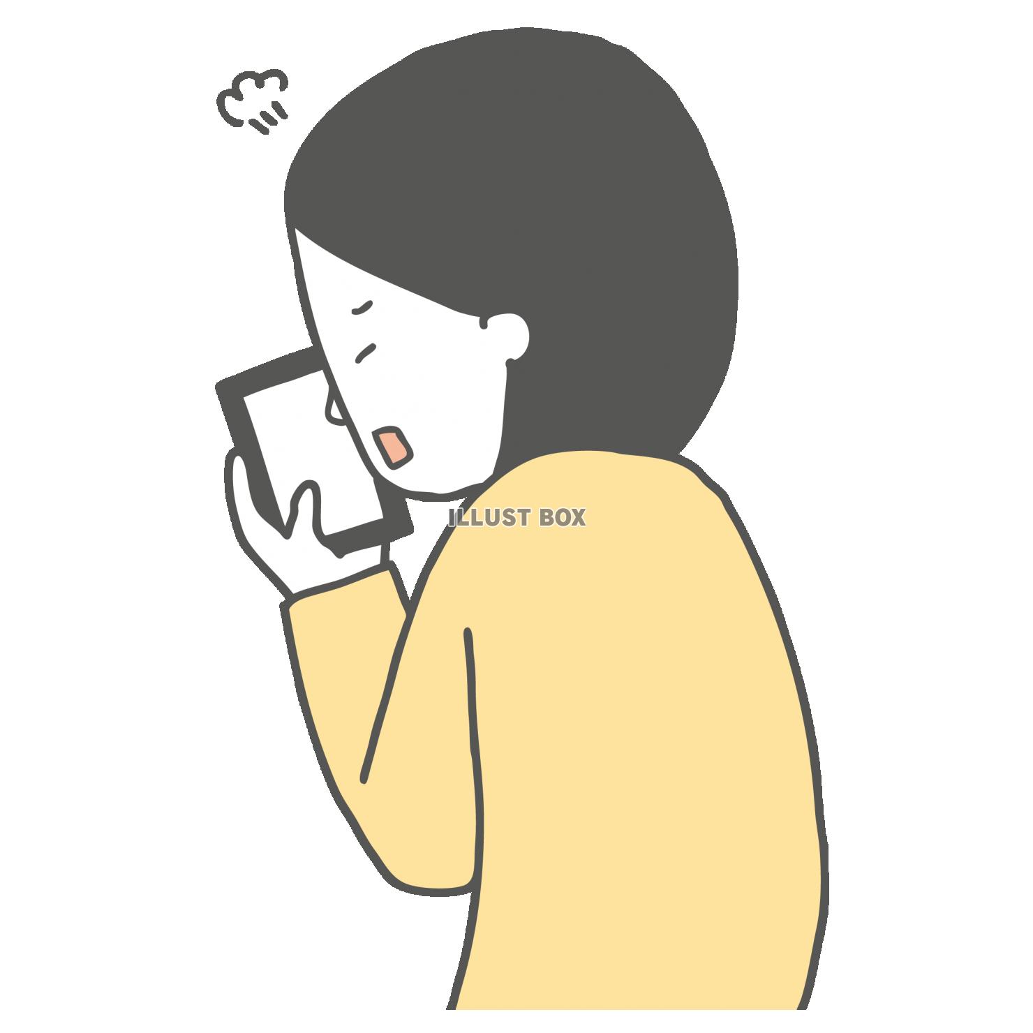 スマホを見て怒る女性(zipファイル: pdf,jpg,透過...