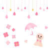 水彩ピンクの梅雨のイラストセット