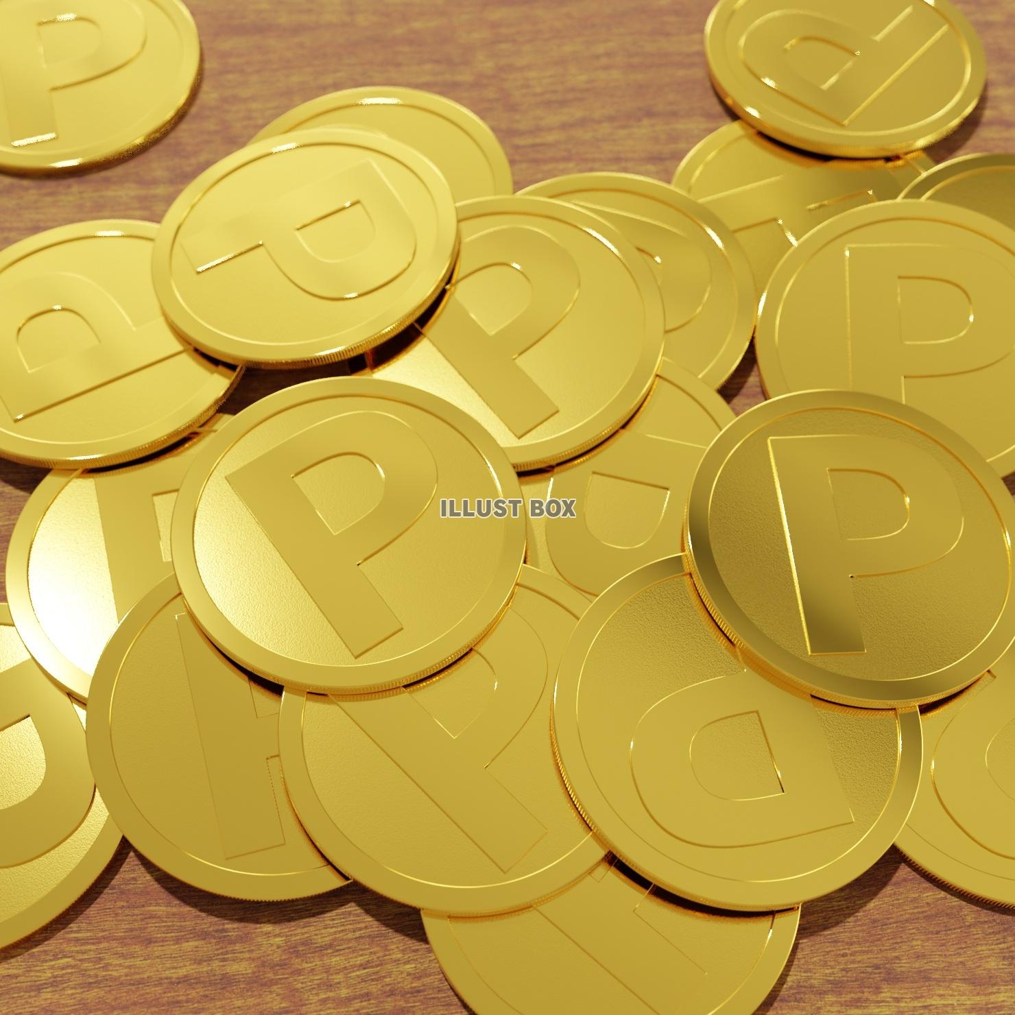 折り重なるポイントコイン 金色