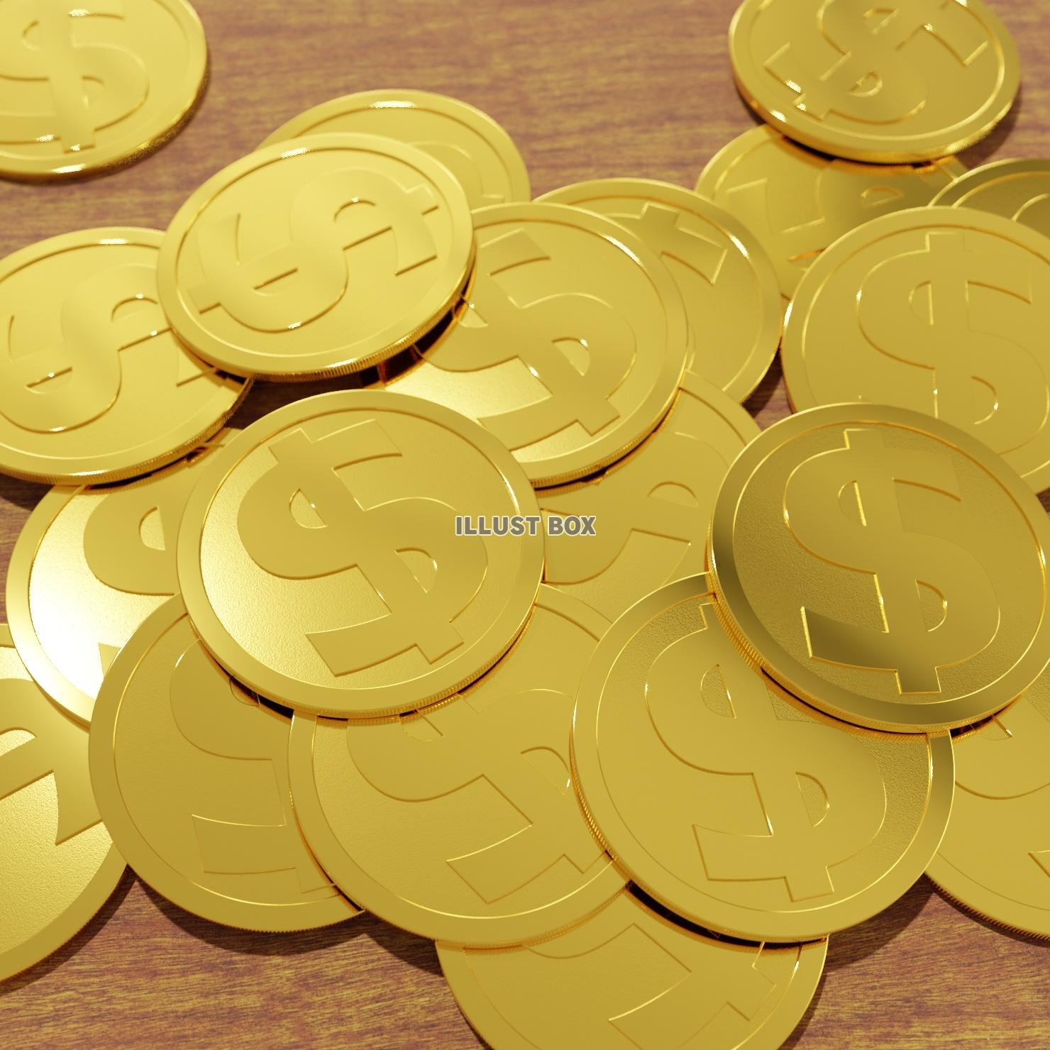 折り重なるコイン ＄ 金色