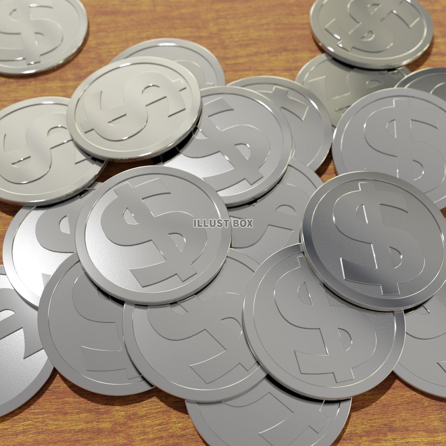 折り重なるコイン ＄ 銀色