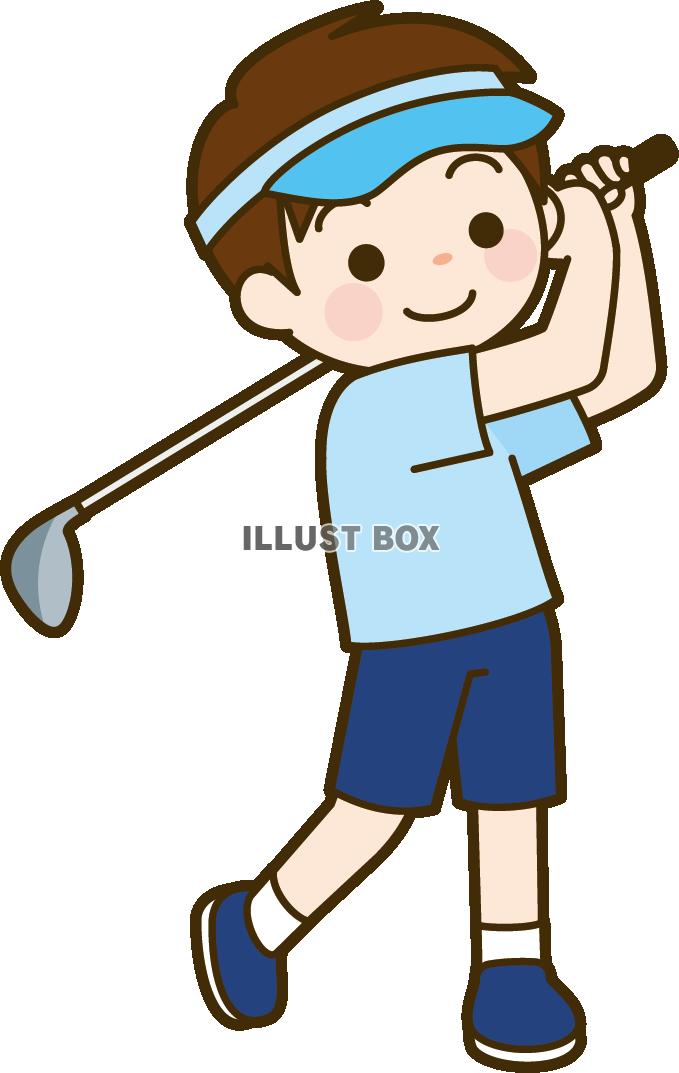 無料イラスト ゴルフスイングをする男の子