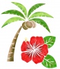 椰子の木とハイビスカス