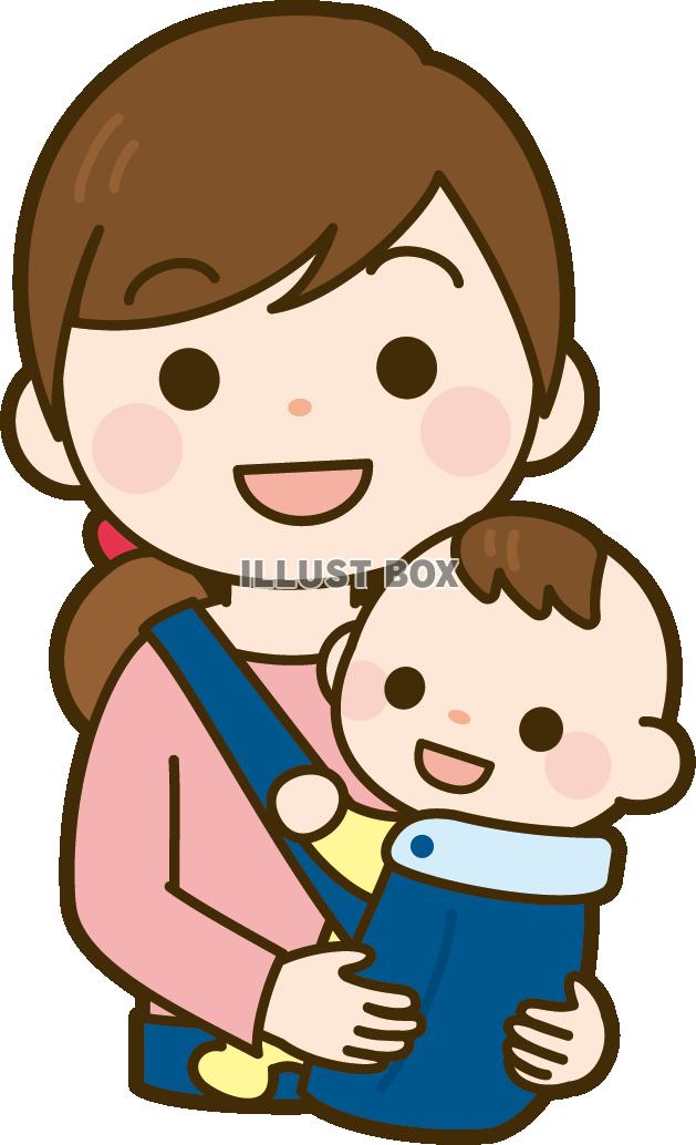 無料イラスト 抱っこ紐の赤ちゃんとママ