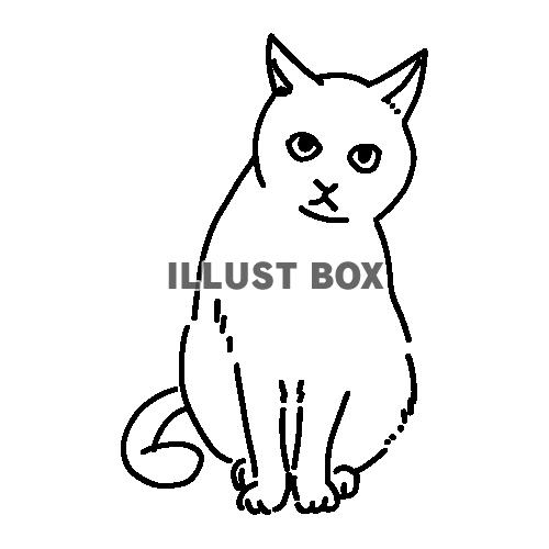お座りする猫の全身線画イラスト