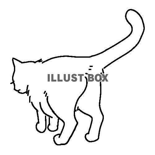 猫の後ろ姿の全身線画イラスト