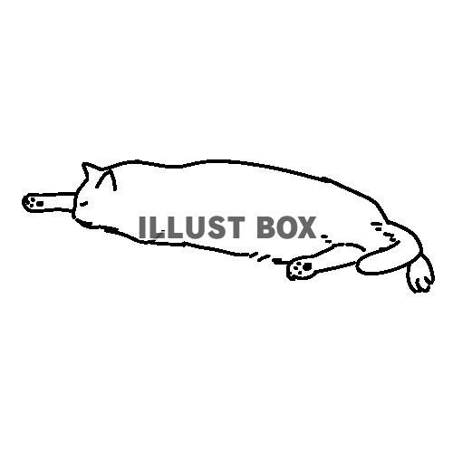 行き倒れているかのような寝方の猫の全身線画イラスト