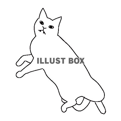 リラックスして寝転がっている猫の全身線画イラスト