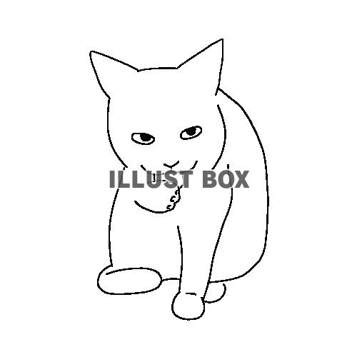 毛繕いをする猫の全身線画イラスト