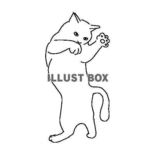 パンチする猫の全身線画イラスト