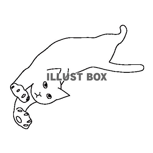 伸びをしている猫の全身線画イラスト