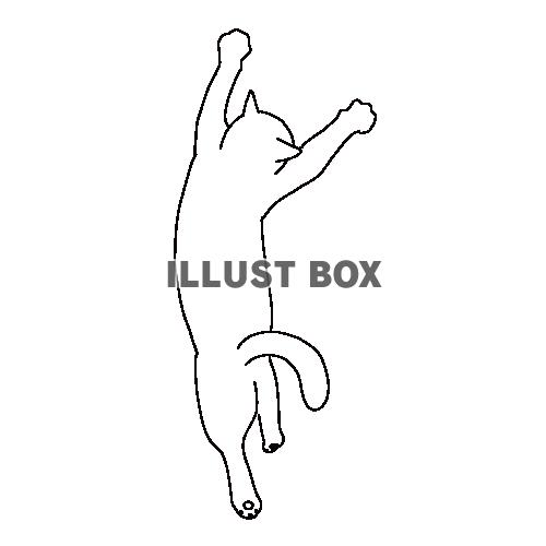 無料イラスト ダンスしているハッピーな猫の全身線画イラスト