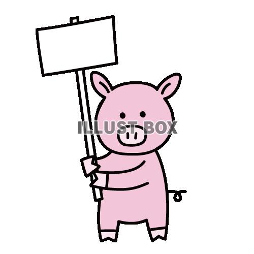 メッセージボードを持った豚のイラスト