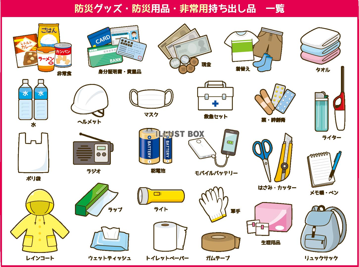 無料イラスト 防災グッズ 防災用品 一覧