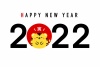 2022年寅年年賀状テンプレート　2022の0の代わりにトラが顔を出すイラスト（キャラクターがポイント）