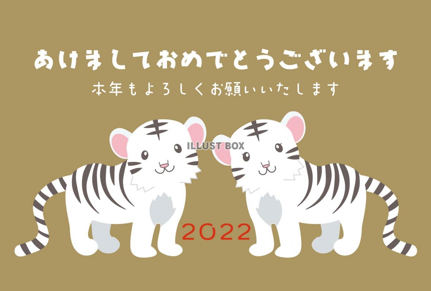 2022年・令和4年度・寅年の年賀状（ホワイトタイガーの赤ち...