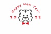 2022年の寅年の年賀状テンプレート　シンプルなラインアートのロゴデザイン風の横向き年賀状