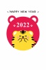 2022年寅年年賀状テンプレート　枠の中から照れたトラさんが顔を出すイラスト（枠の中から顔を出す虎のキャラクター）