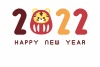 2022年年賀状_2 達磨の寅の年賀状─横（数字のゼロの部分が達磨の寅になっているのがポイント）