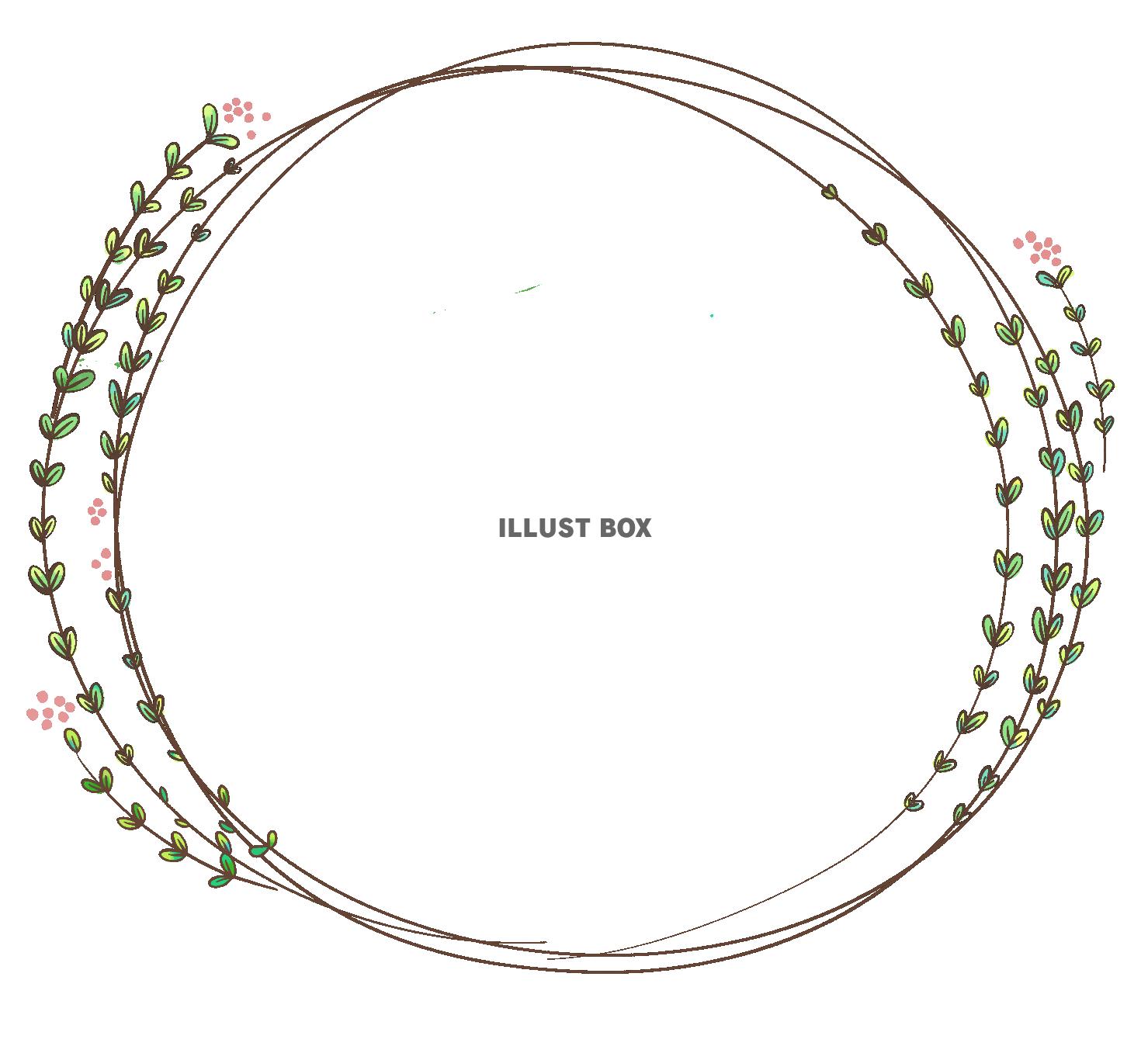 無料イラスト 透過 手書きのシンプル草花の丸フレーム