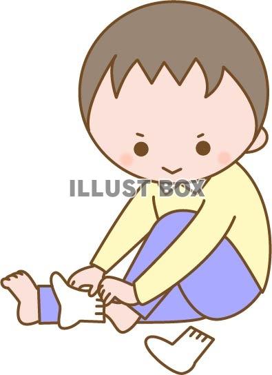 無料イラスト 着替え 身だしなみ 靴下を自分で履く男の子