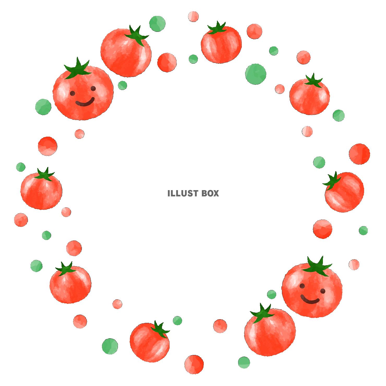 無料イラスト 笑顔のトマト円形フレーム