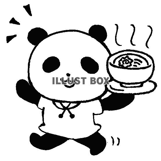 無料イラスト ラーメンを運ぶパンダさん１