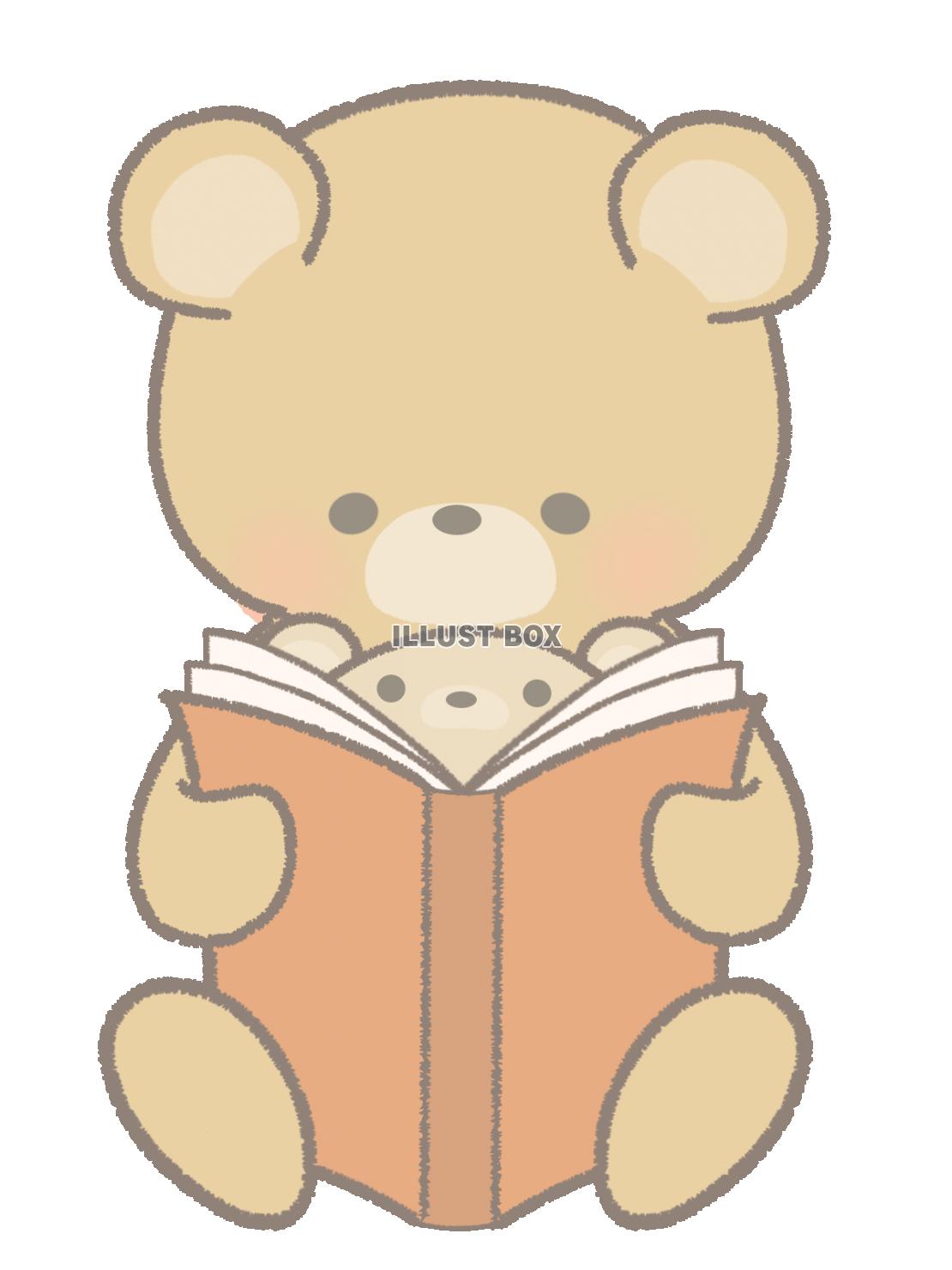 赤い本を読むクマの親子のイラスト　線あり