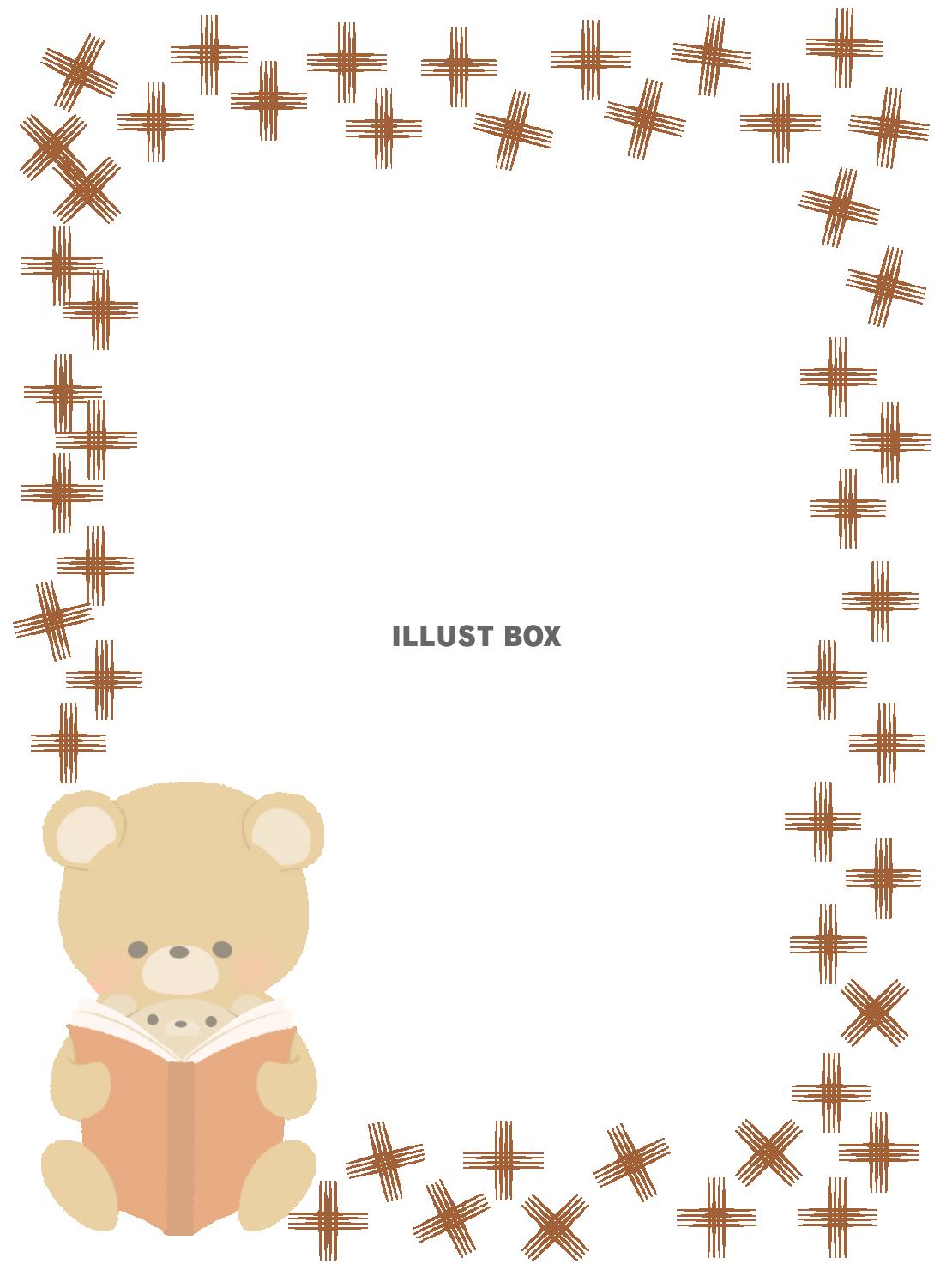 赤い本を読むクマの親子のフレーム　線なし