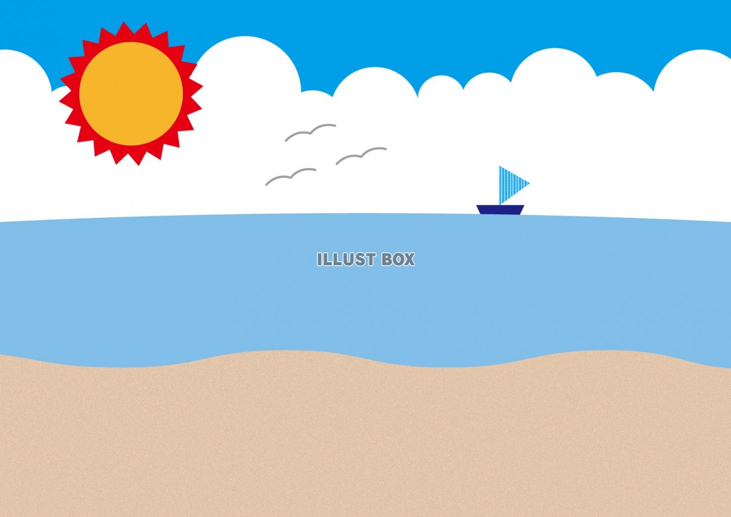 無料イラスト 5背景 砂浜 海 空 太陽 ヨット