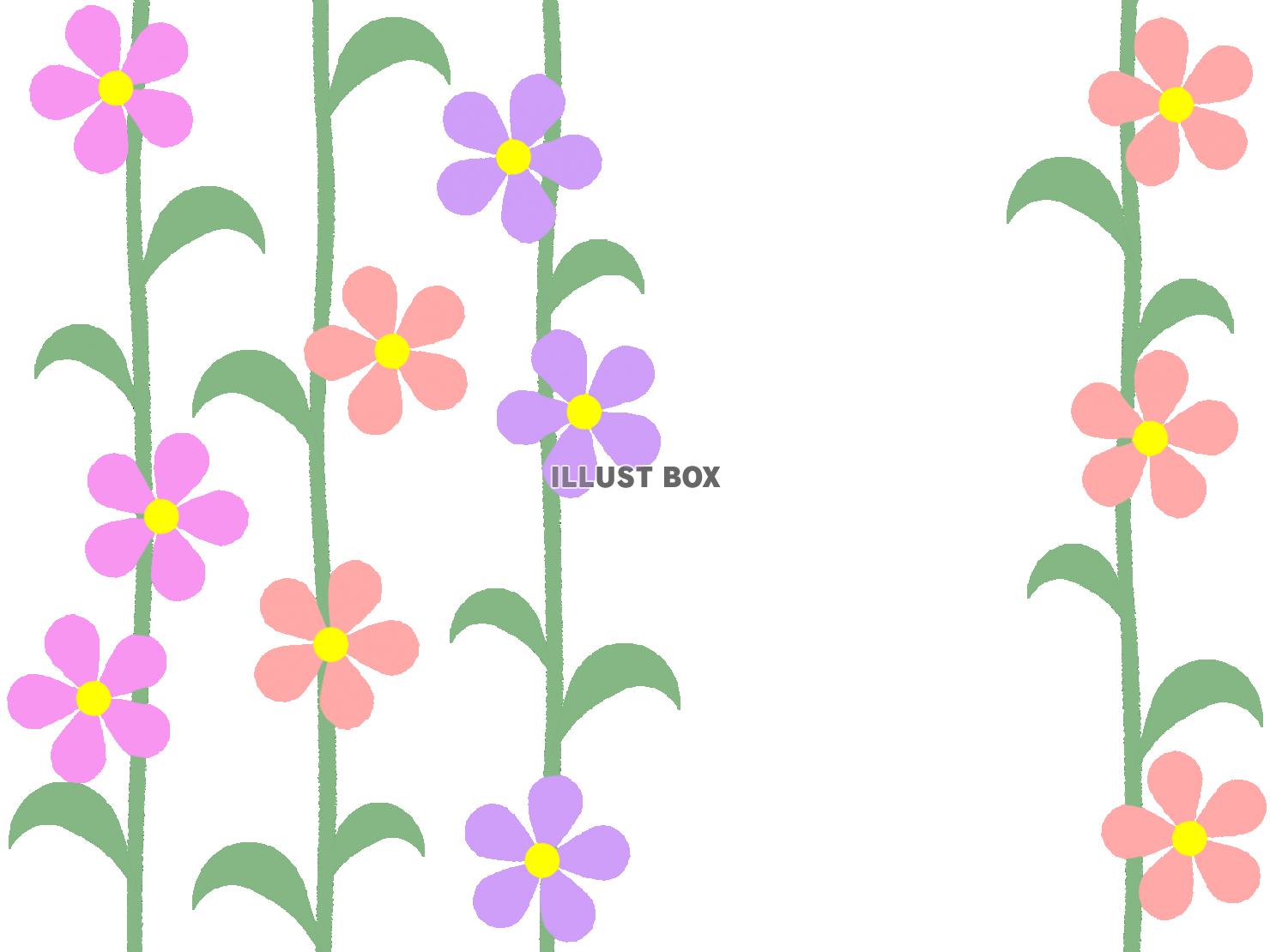 花模様と蔓草の壁紙シンプル背景素材イラスト。透過png   