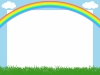 虹と草原のフレームシンプル飾り枠背景額縁イラスト　