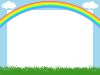 虹と草原のフレームシンプル飾り枠背景額縁イラスト。透過png