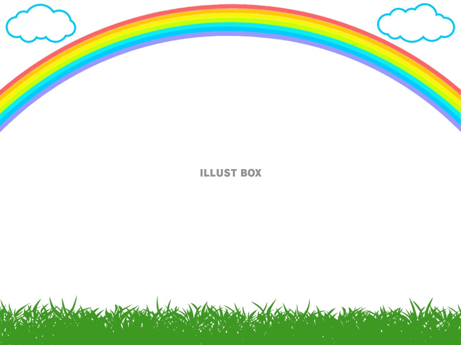 無料イラスト 虹と草原のフレームシンプル飾り枠背景額縁イラスト