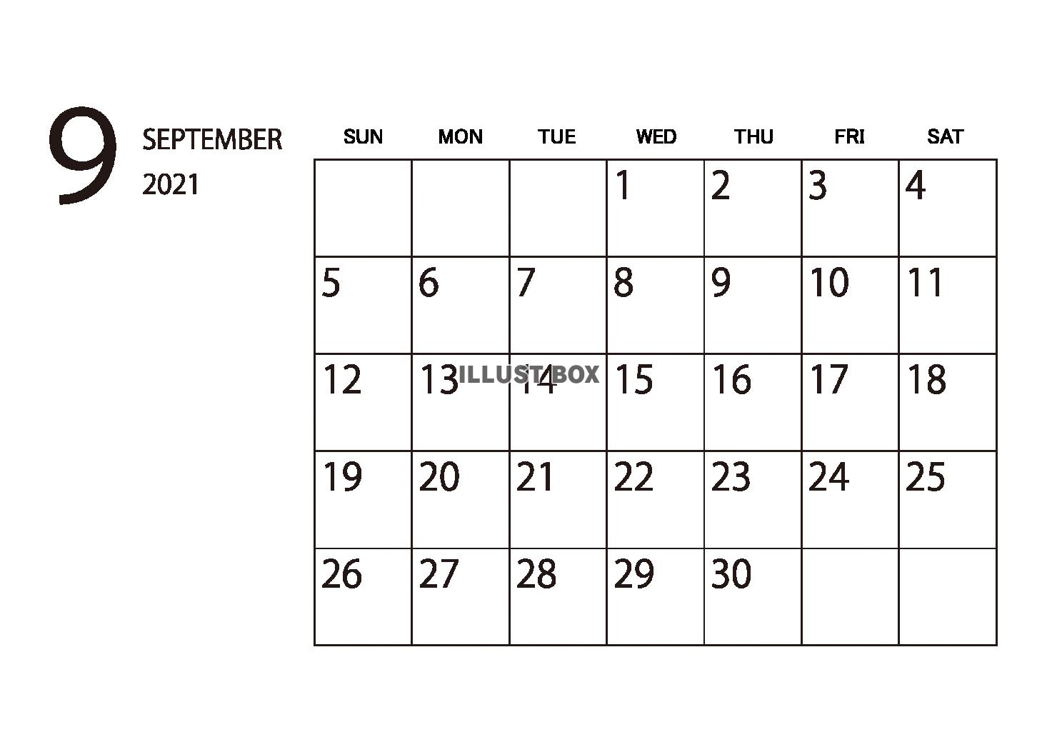 １カレンダー（2021・09・英語）
