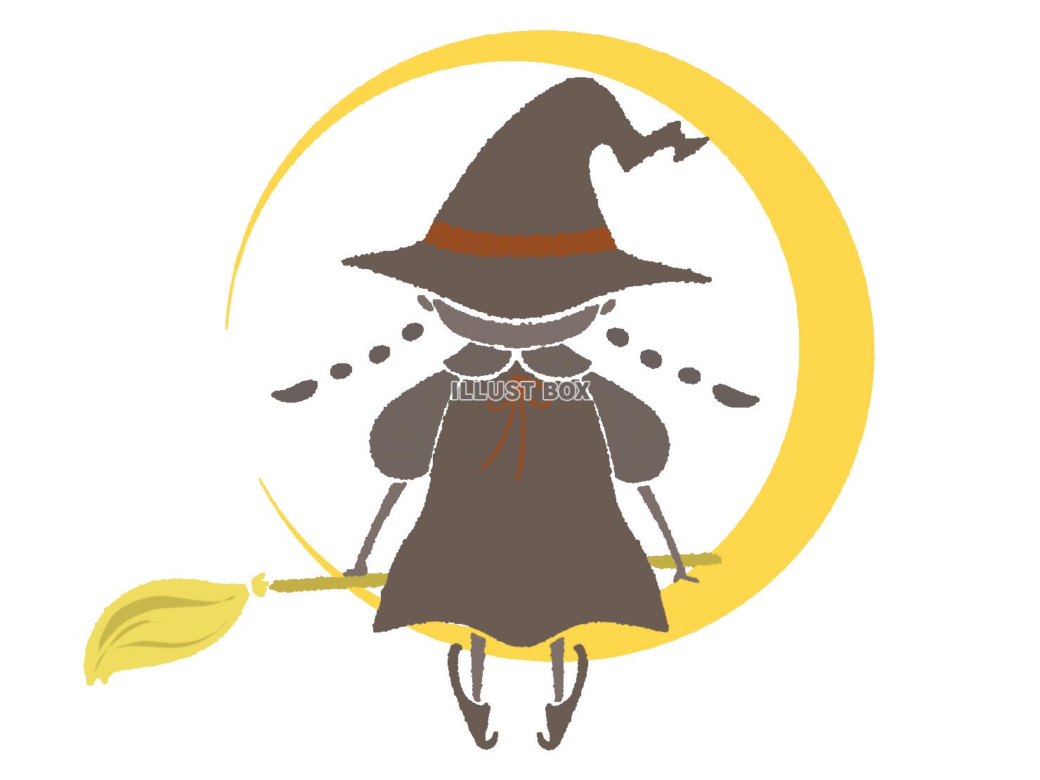 ハロウィン　月に座る魔女のイラスト　線なし