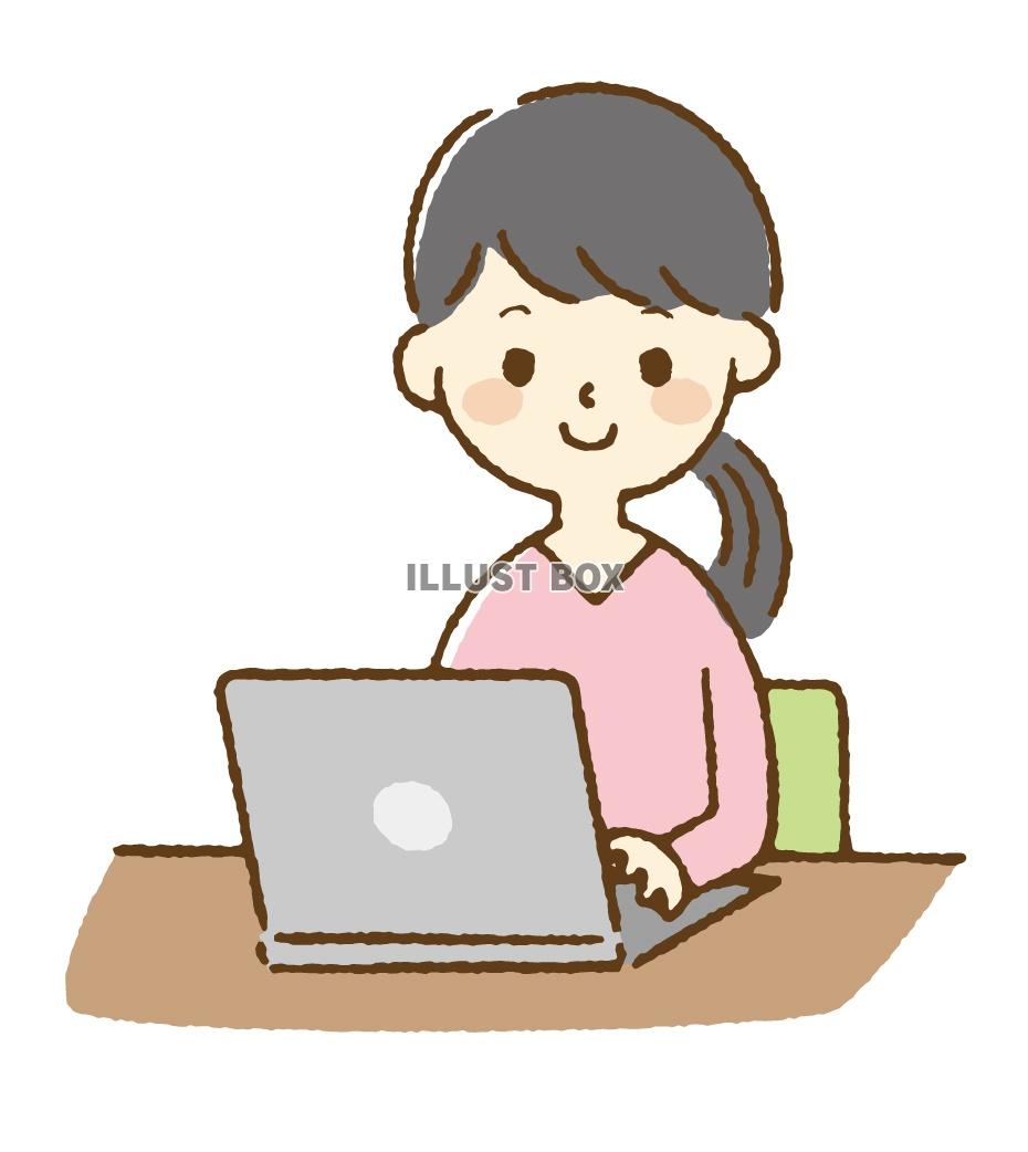 無料イラスト パソコンを操作する女性