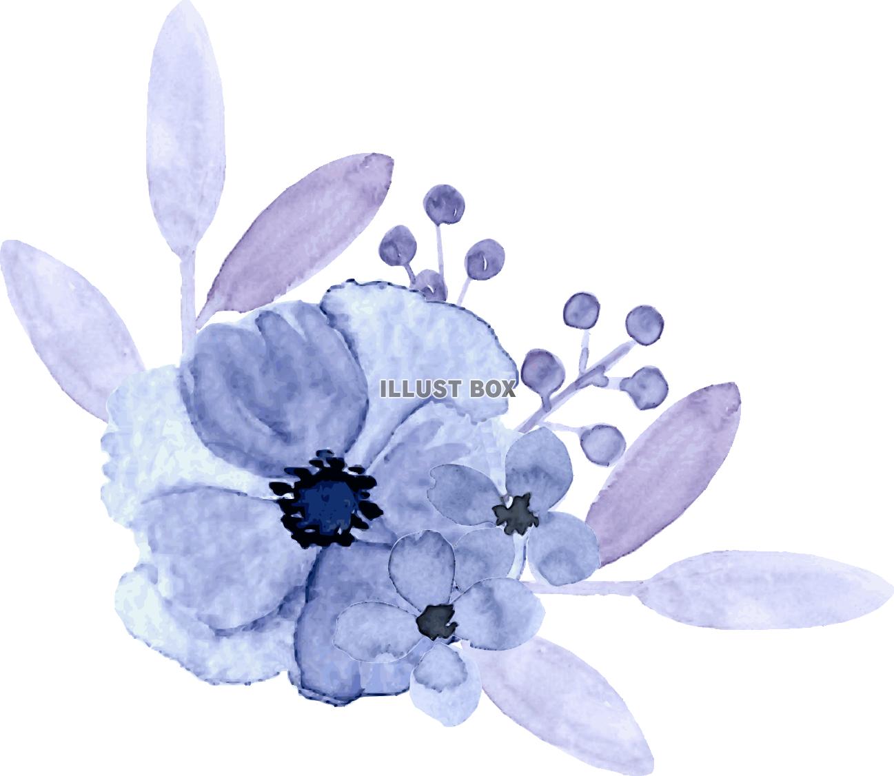 無料イラスト 水彩の花ブルー１ イラスト１