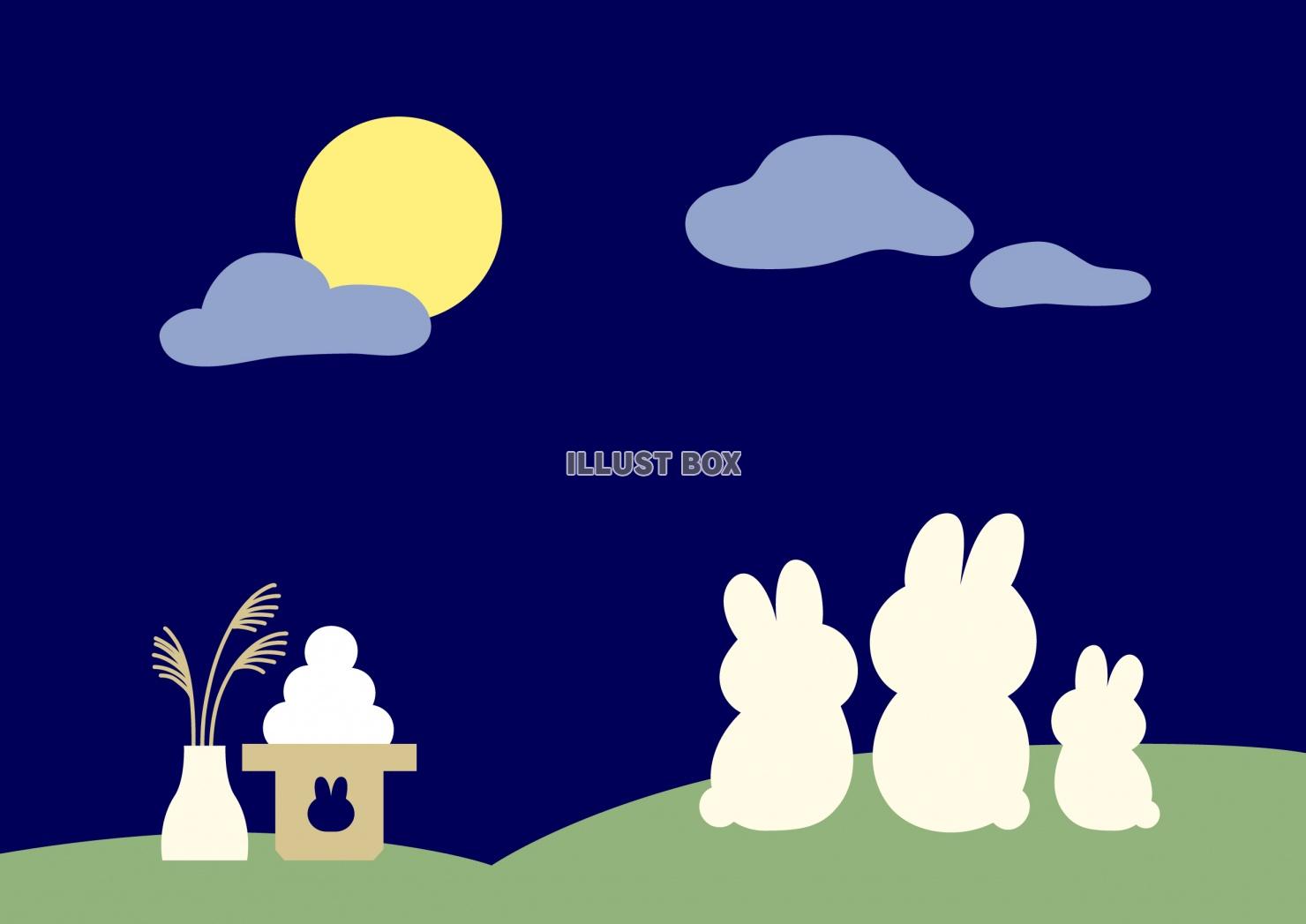 お月見をしているウサギのイラスト